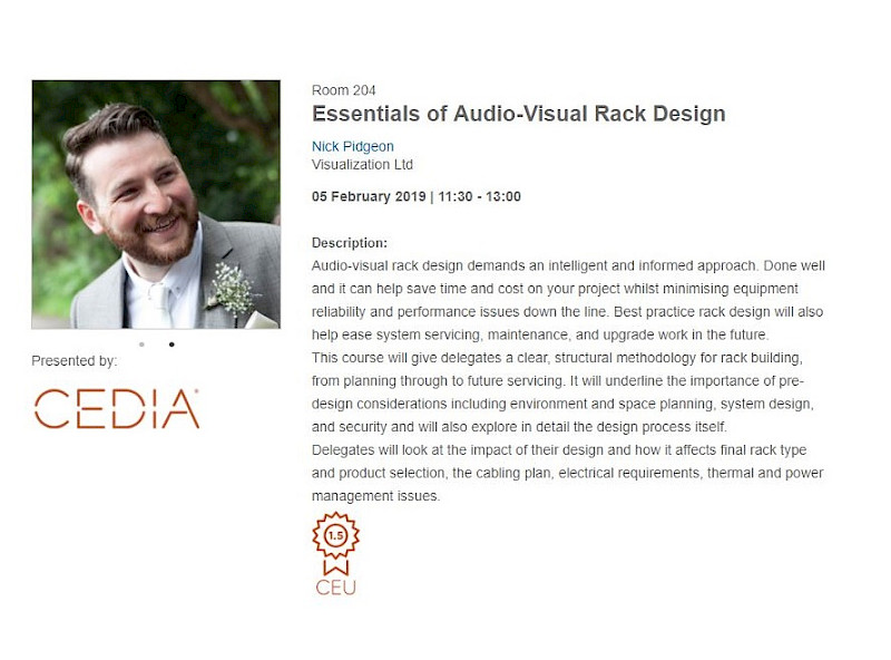  - Blog article ISE 2019: New course from Nick Pidgeon & CEDIA - Essentials of Audio-Visual Rack Design